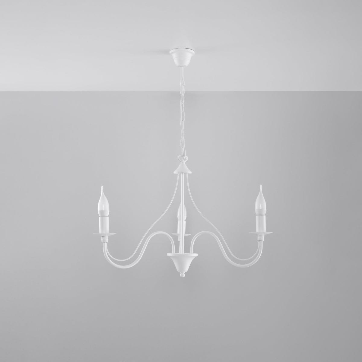 Sollux Lighting Minerwa Chandelier - White Steel - 3-Light Candelabra Style - E14 LED Compatible