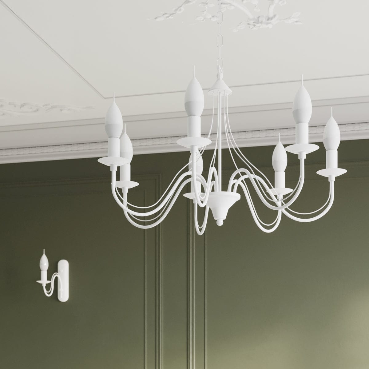 Sollux Lighting Minerwa Chandelier - White Steel - 5-Light Candelabra Design - E14 LED Compatible