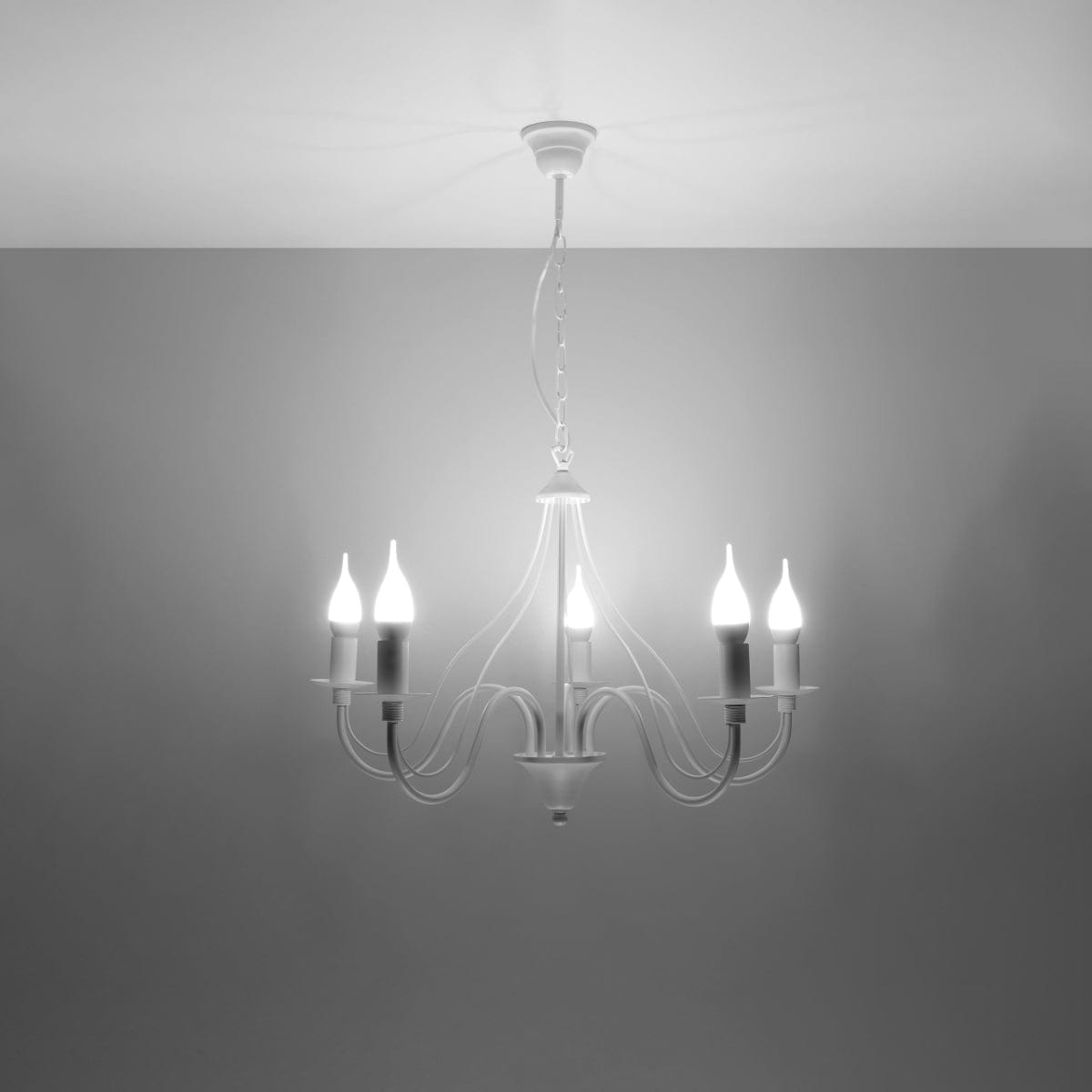 Sollux Lighting Minerwa Chandelier - White Steel - 5-Light Candelabra Design - E14 LED Compatible