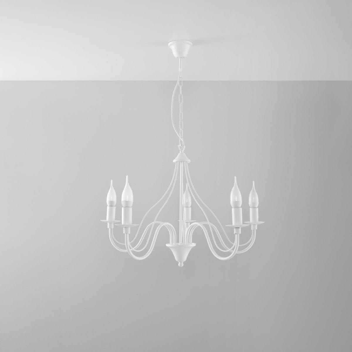 Sollux Lighting Minerwa Chandelier - White Steel - 5-Light Candelabra Design - E14 LED Compatible