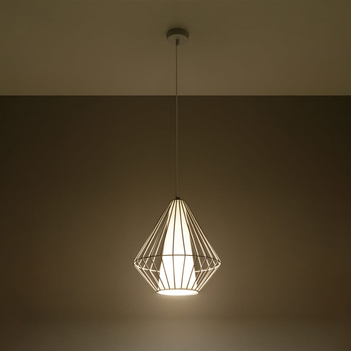 Sollux Lighting Pendant Lamp Demi White - Modern Designer Hanging Light - Adjustable Height - Geometric Frame Shade - Replaceable E27 Bulb - Stylish & Versatile