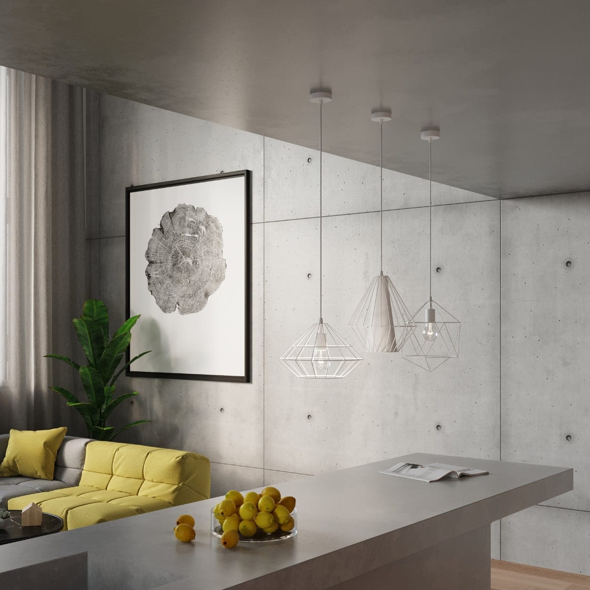 Sollux Lighting Pendant Lamp Demi White - Modern Designer Hanging Light - Adjustable Height - Geometric Frame Shade - Replaceable E27 Bulb - Stylish & Versatile