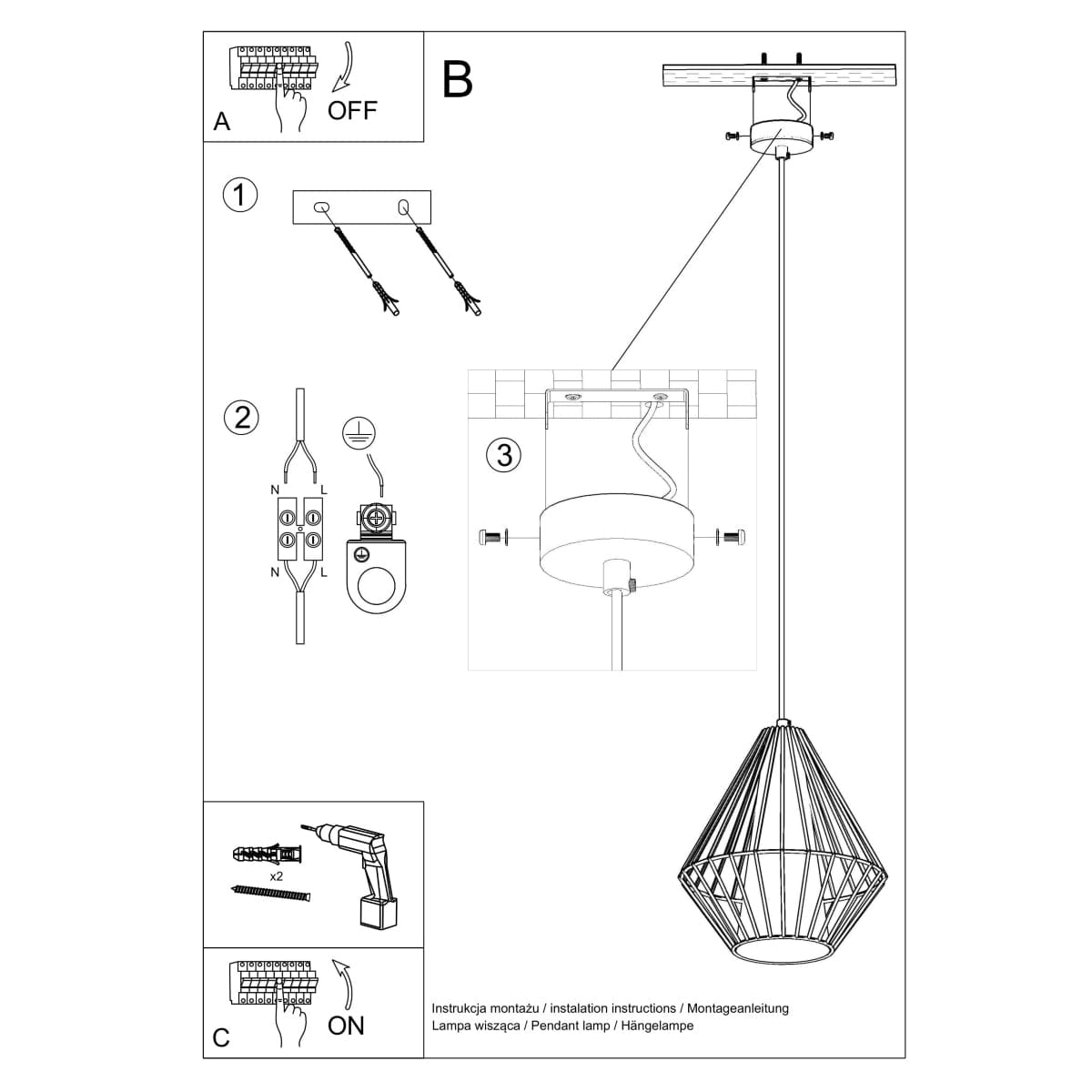 Sollux Lighting Pendant Lamp Demi White - Modern Designer Hanging Light - Adjustable Height - Geometric Frame Shade - Replaceable E27 Bulb - Stylish & Versatile