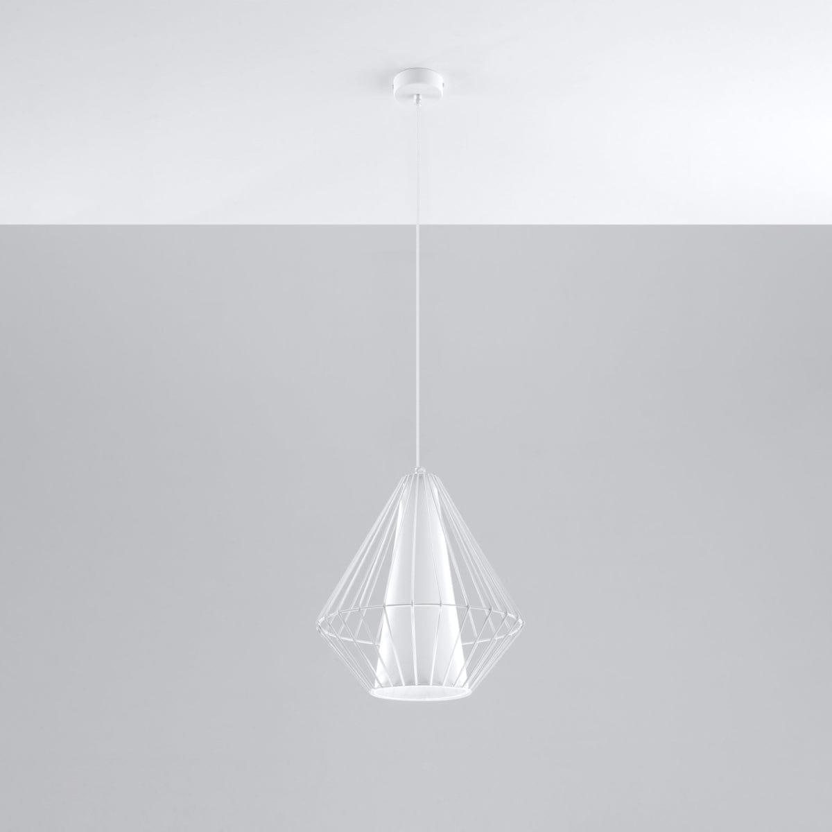 Sollux Lighting Pendant Lamp Demi White - Modern Designer Hanging Light - Adjustable Height - Geometric Frame Shade - Replaceable E27 Bulb - Stylish & Versatile