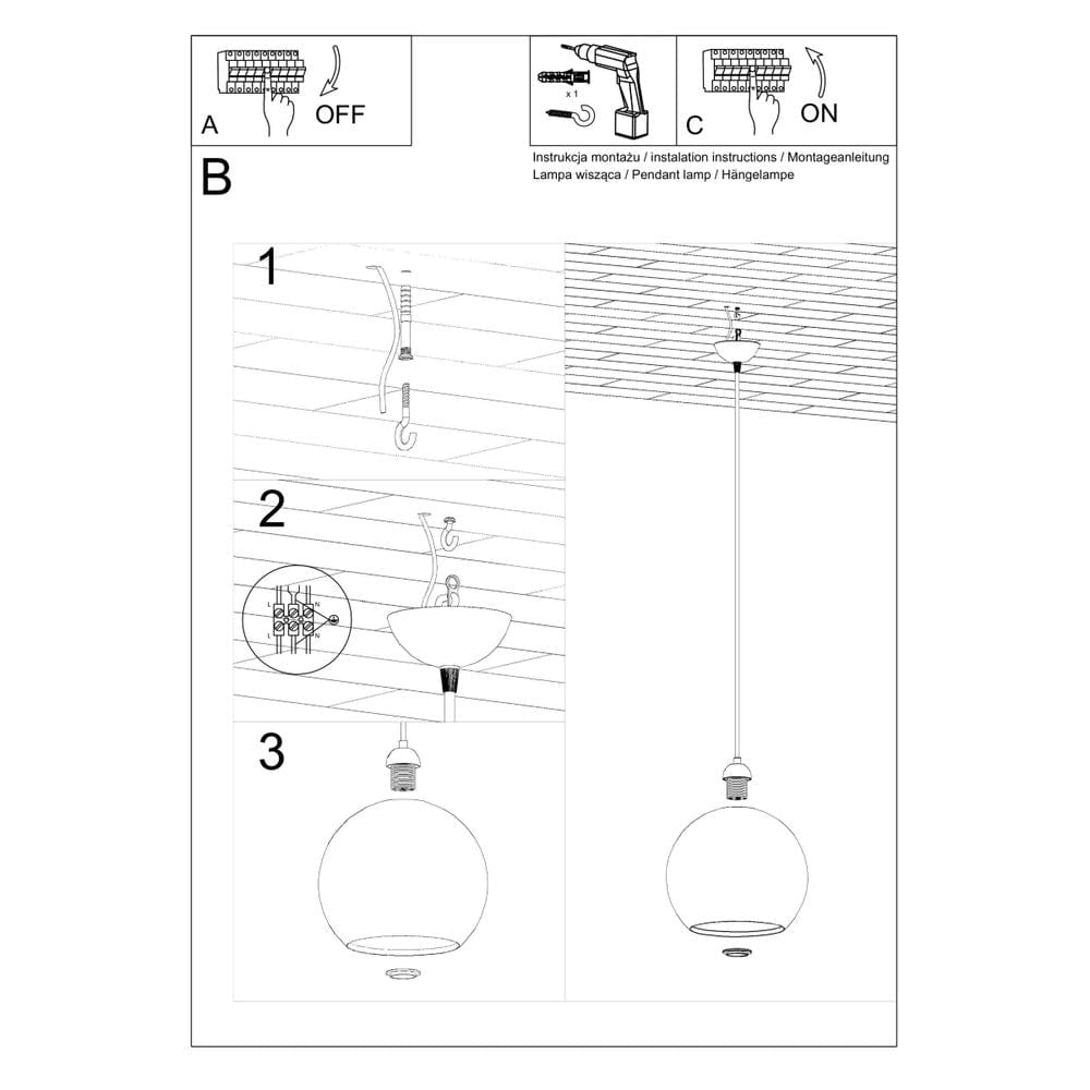 Sollux Lighting Pendant Lamp Steel Glass Ball minimalistic Design E27