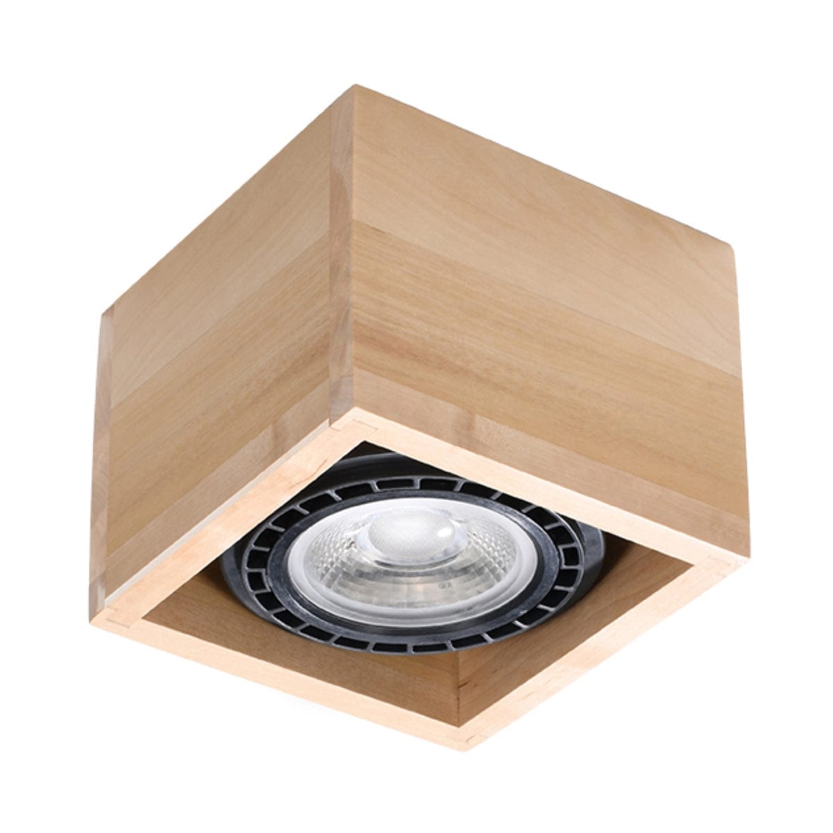 Sollux Lighting QUATRO 1 Natural Wood Ceiling Lamp - Minimalist Design - Wooden Construction - Easy to Clean - Interchangeable GU10 Bulbs - Suitable for Various Interiors