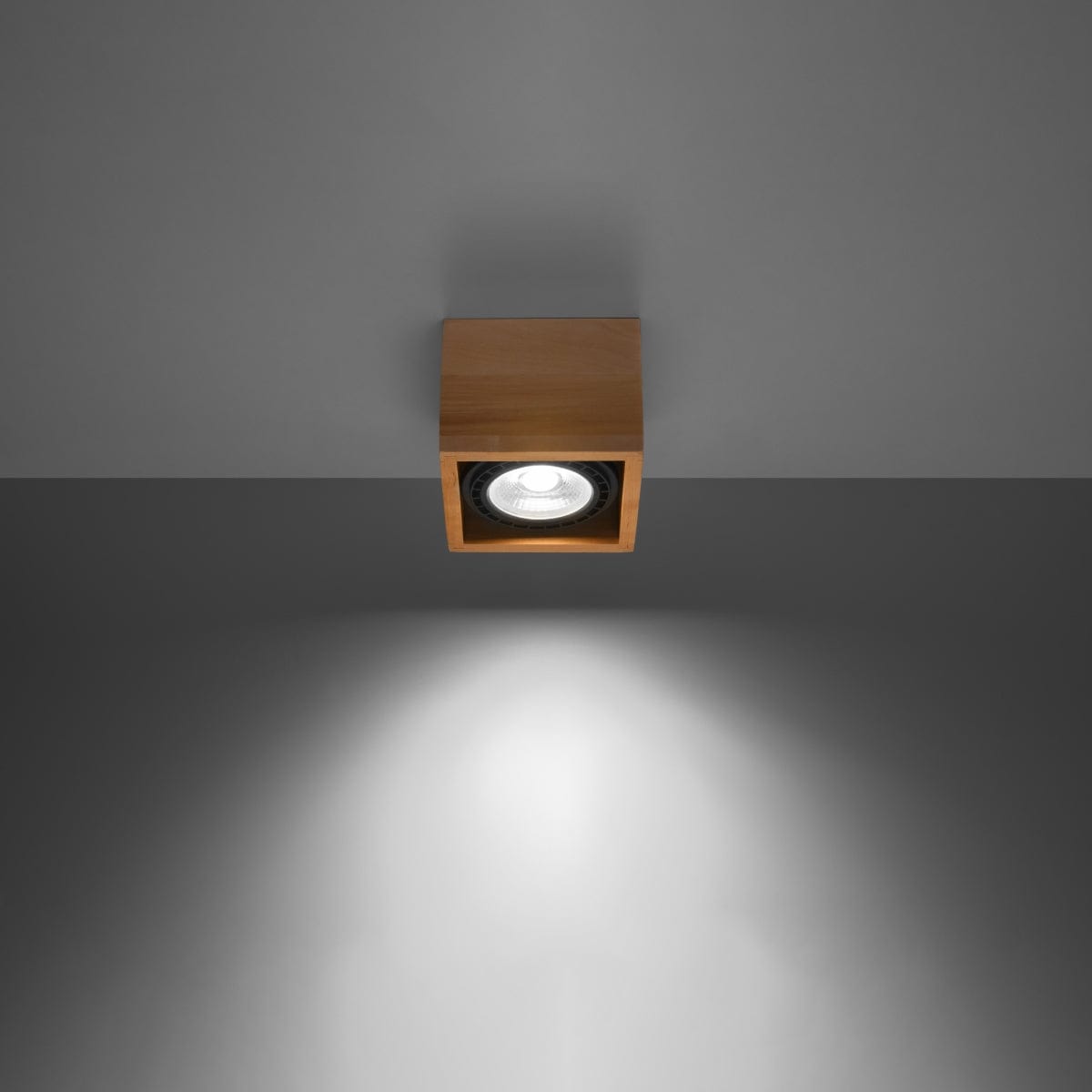 Sollux Lighting QUATRO 1 Natural Wood Ceiling Lamp - Minimalist Design - Wooden Construction - Easy to Clean - Interchangeable GU10 Bulbs - Suitable for Various Interiors