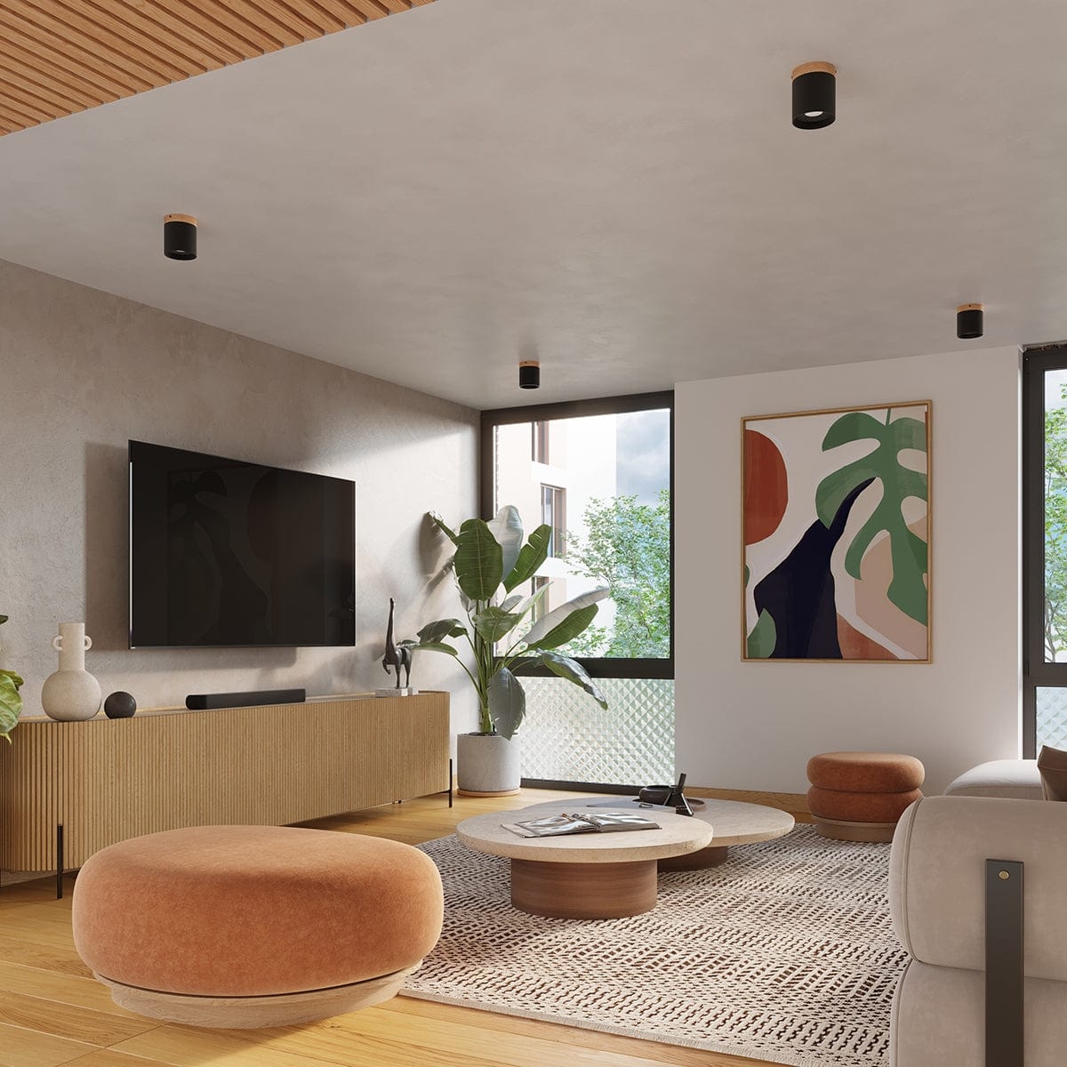 Sollux Lighting RIF Ceiling Lamp Black - Elegant Design - Natural Wood Finish - Soft LED Light - Energy Efficient - Ideal for Living Room and Office