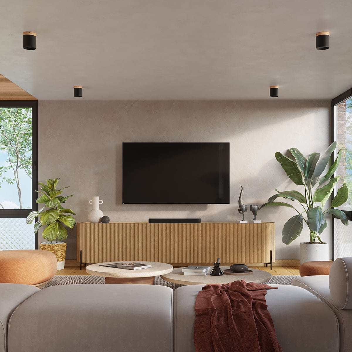 Sollux Lighting RIF Ceiling Lamp Black - Elegant Design - Natural Wood Finish - Soft LED Light - Energy Efficient - Ideal for Living Room and Office