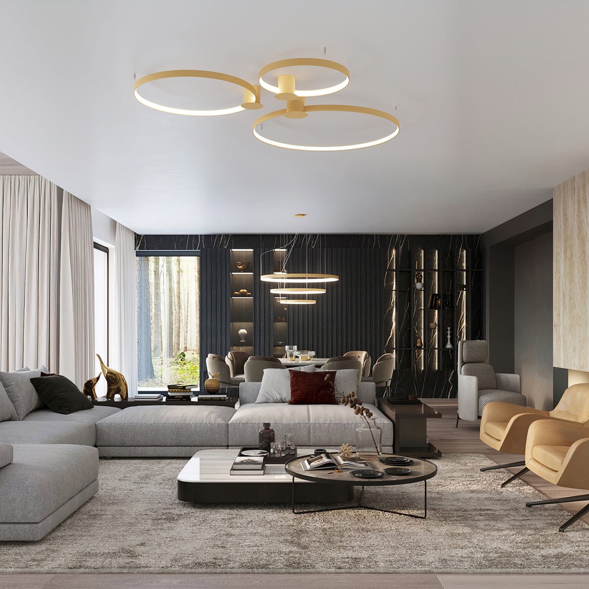 Sollux Lighting RIO 3 LED Chandelier - 55/78/110 Gold - 4000K Neutral Light - Modern Circular Design - High CRI & Energy-Efficient