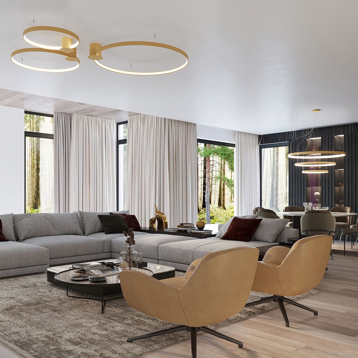 Sollux Lighting RIO 3 LED Chandelier - 55/78/110 Gold - 4000K Neutral Light - Modern Circular Design - High CRI & Energy-Efficient