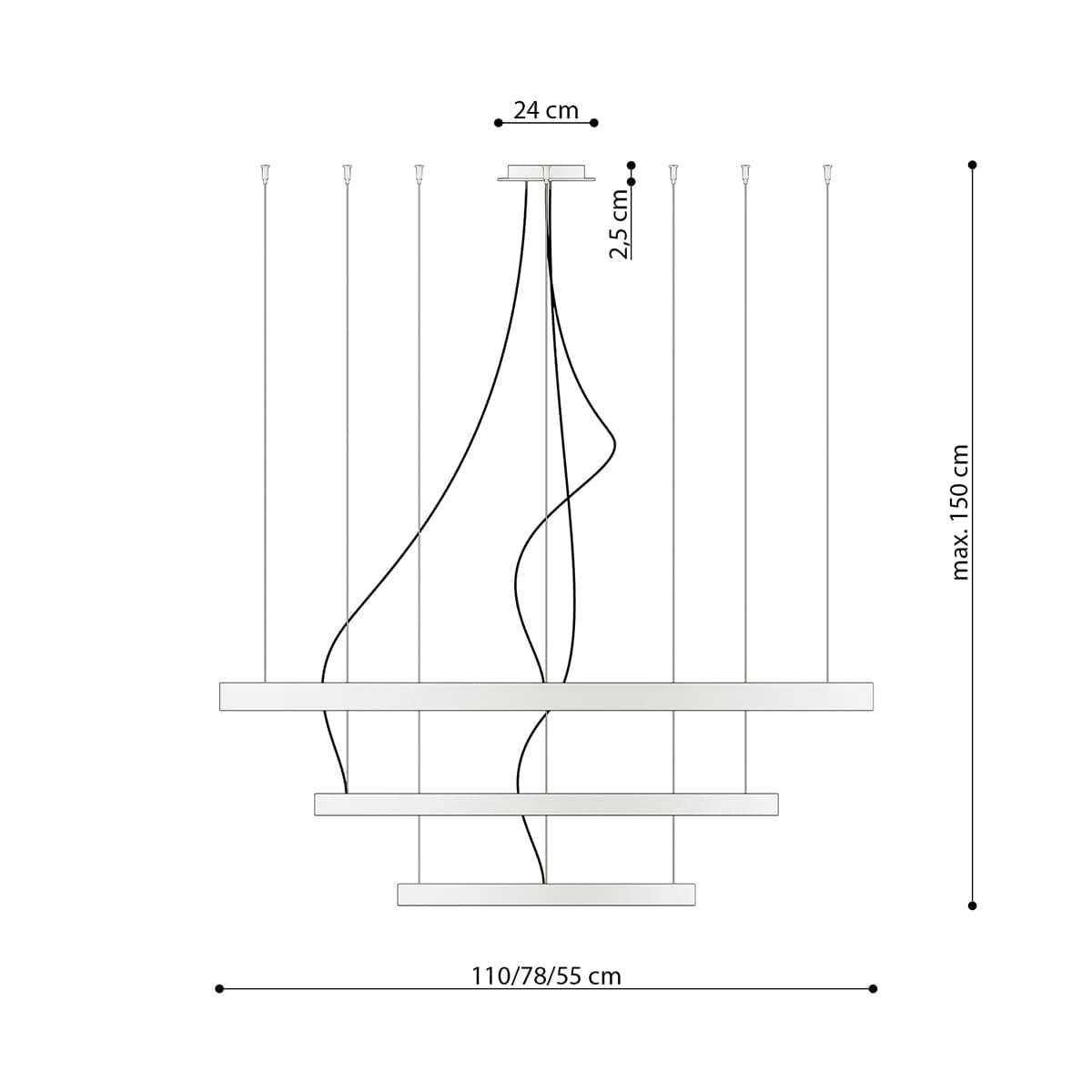 Sollux Lighting RIO 3 LED Chandelier - 55/78/110 Gold - 4000K Neutral Light - Modern Circular Design - High CRI & Energy-Efficient