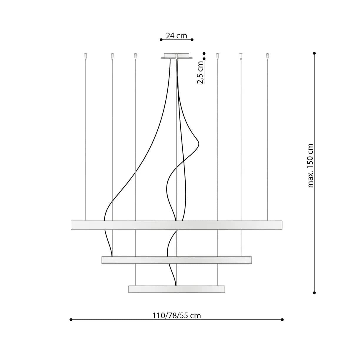 Sollux Lighting RIO 3 LED Chandelier - 55/78/110 White - 4000K Neutral Light - Modern Circular Design - High CRI & Energy-Efficient