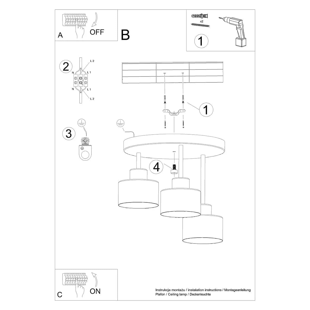 Sollux Lighting SAVAR 3 Black Ceiling Lamp – Modern Industrial Design – Matte Black Finish – 3 Adjustable LED Lights