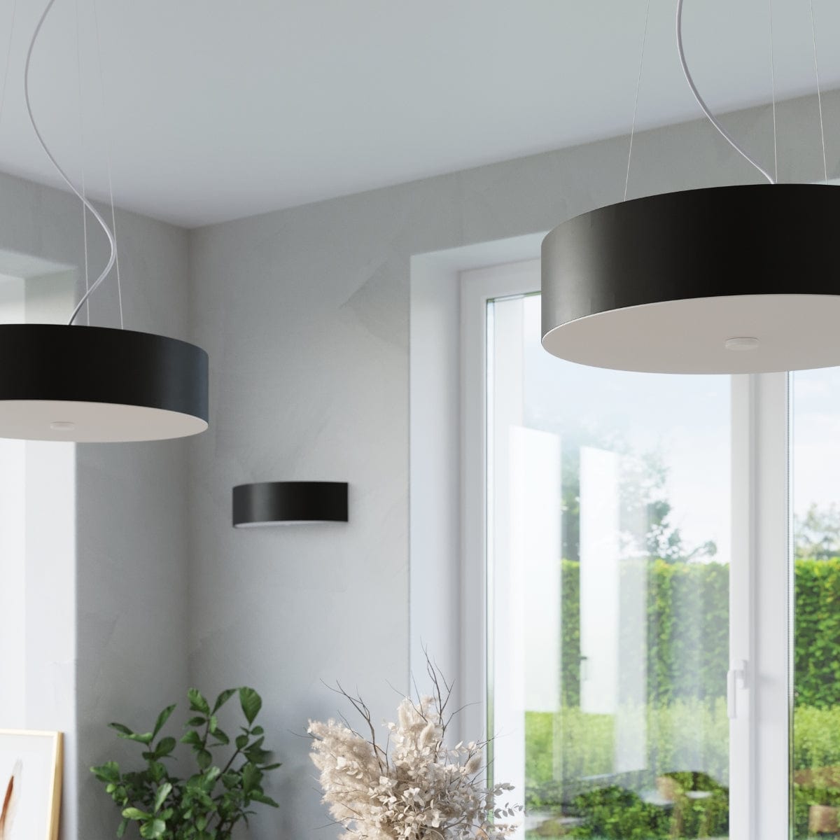 Sollux Lighting SKALA Ceiling Light - Black Finish - 70cm Minimalist Design - Steel Glass Fabric - E27 Bulb Compatible - Modern Home Lighting