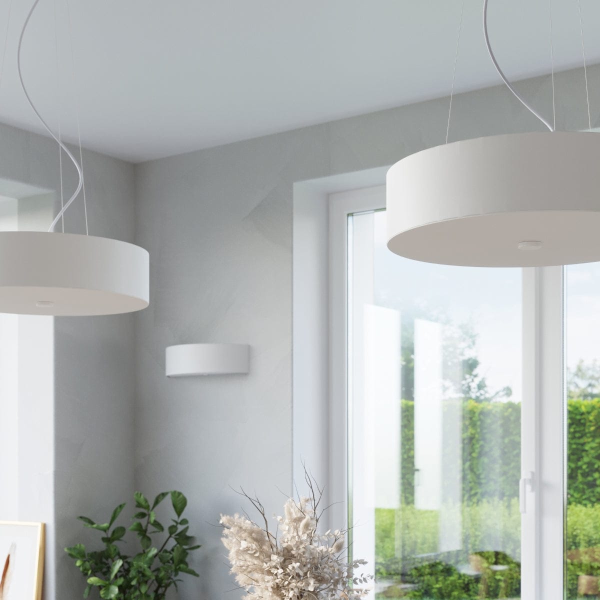 Sollux Lighting SKALA Ceiling Light - White Finish - 80cm Minimalist Design - Steel Glass Fabric - E27 Bulb Compatible - Modern Home Lighting
