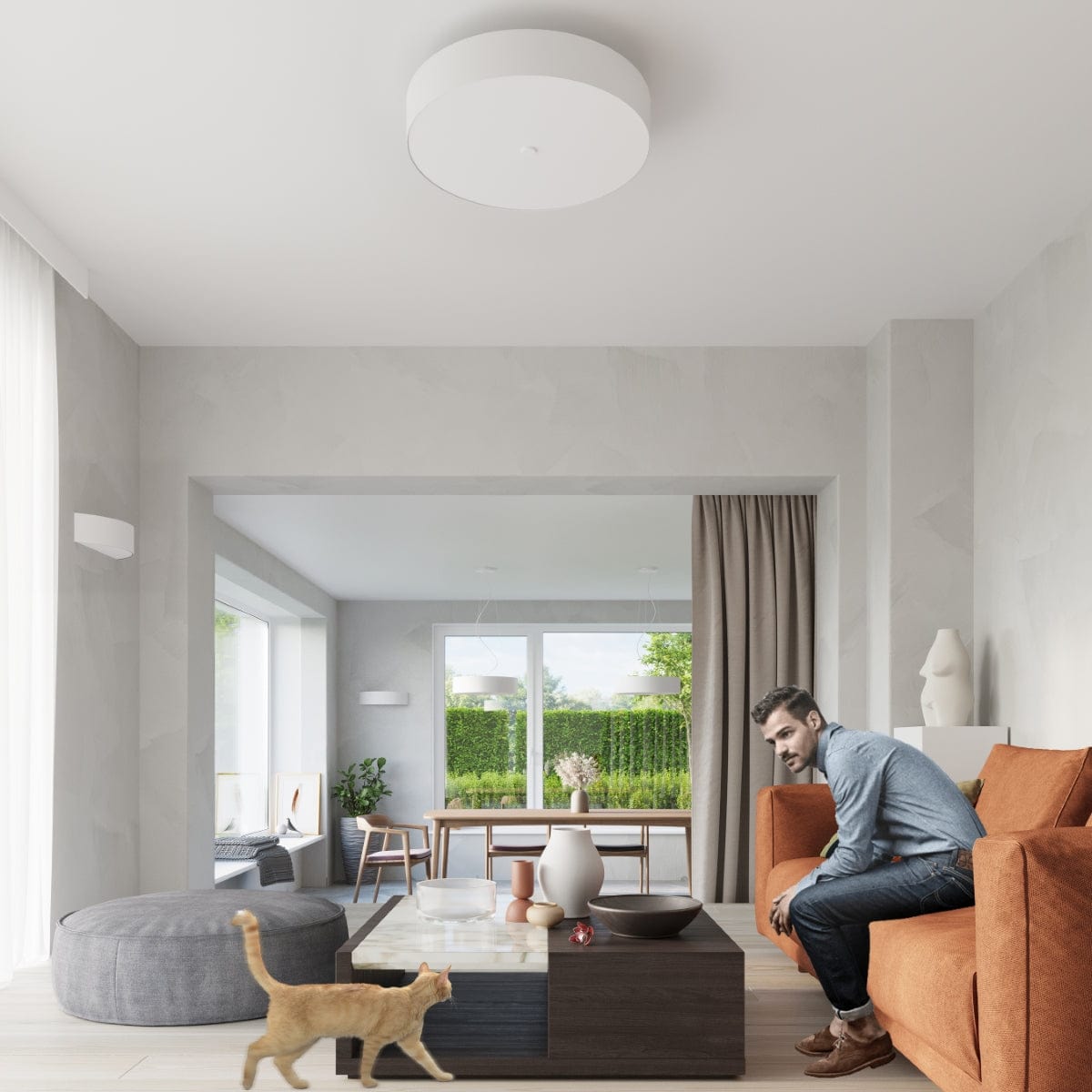 Sollux Lighting SKALA Ceiling Light - White Finish - 80cm Minimalist Design - Steel Glass Fabric - E27 Bulb Compatible - Modern Home Lighting