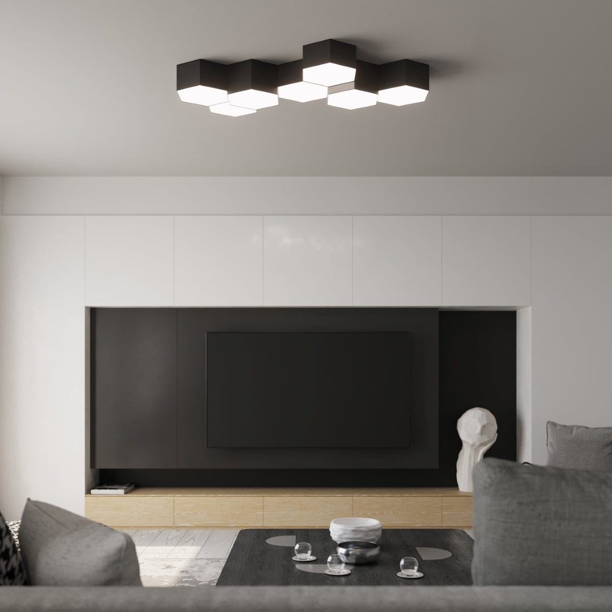 Sollux Lighting SUNDE Ceiling Lamp 15 Black - Modern Hexagonal Design - Warm Glow - Replaceable LED Bulb - Easy Surface Mount - Ideal for Living Room or Bedroom