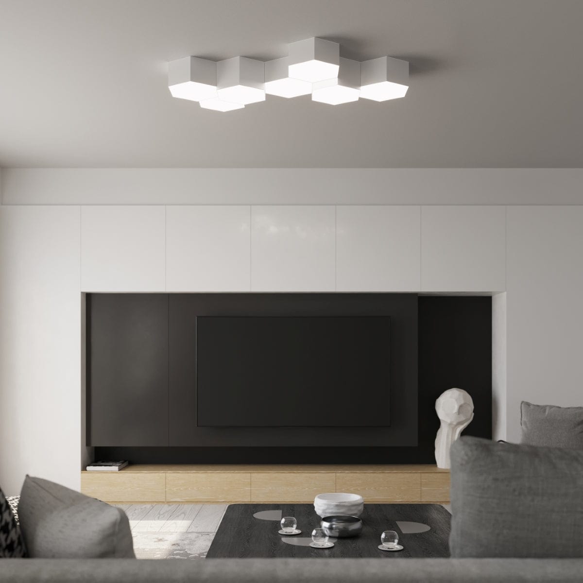 Sollux Lighting SUNDE Ceiling Lamp 15 White - Modern Hexagonal Design - Warm Ambient Glow - Replaceable LED Bulb - Easy Surface Mount - Ideal for Any Room Decor