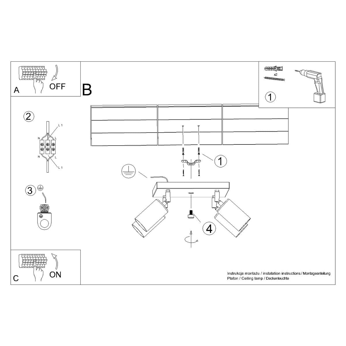 Sollux Lighting WINX 4 Black/Copper Ceiling Lamp