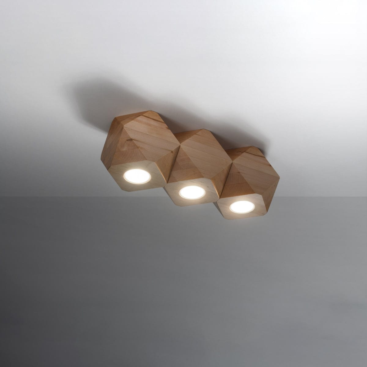 Sollux Lighting WOODY 3 Natural Wood Ceiling Lamp - Minimalist Design - Durable Wooden Construction - Adjustable Light Color and Power - Ideal for Modern Interiors