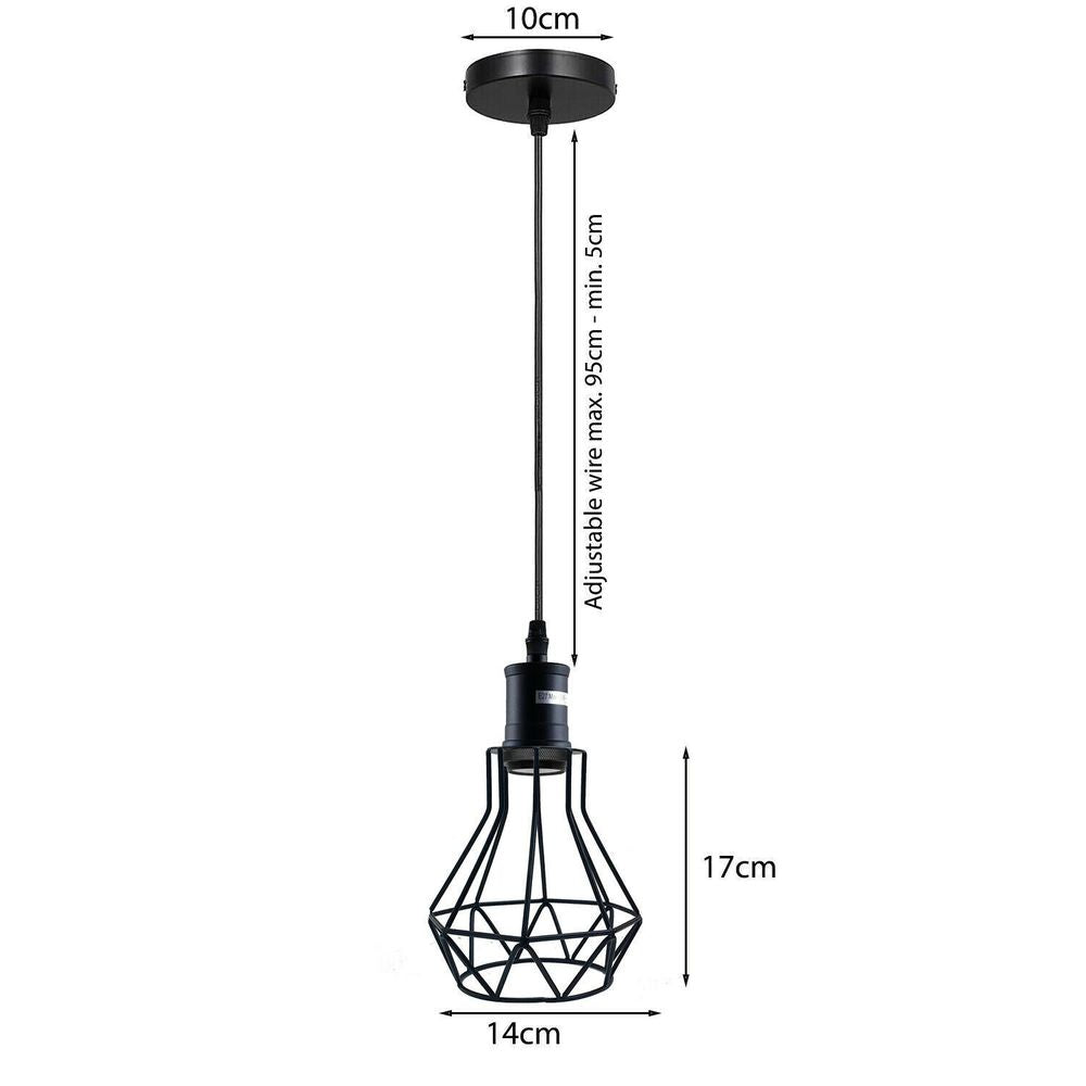 Industrial E27 Black Light Ceiling Pendant Light Cage Hanging Lampshade Fitting Kit