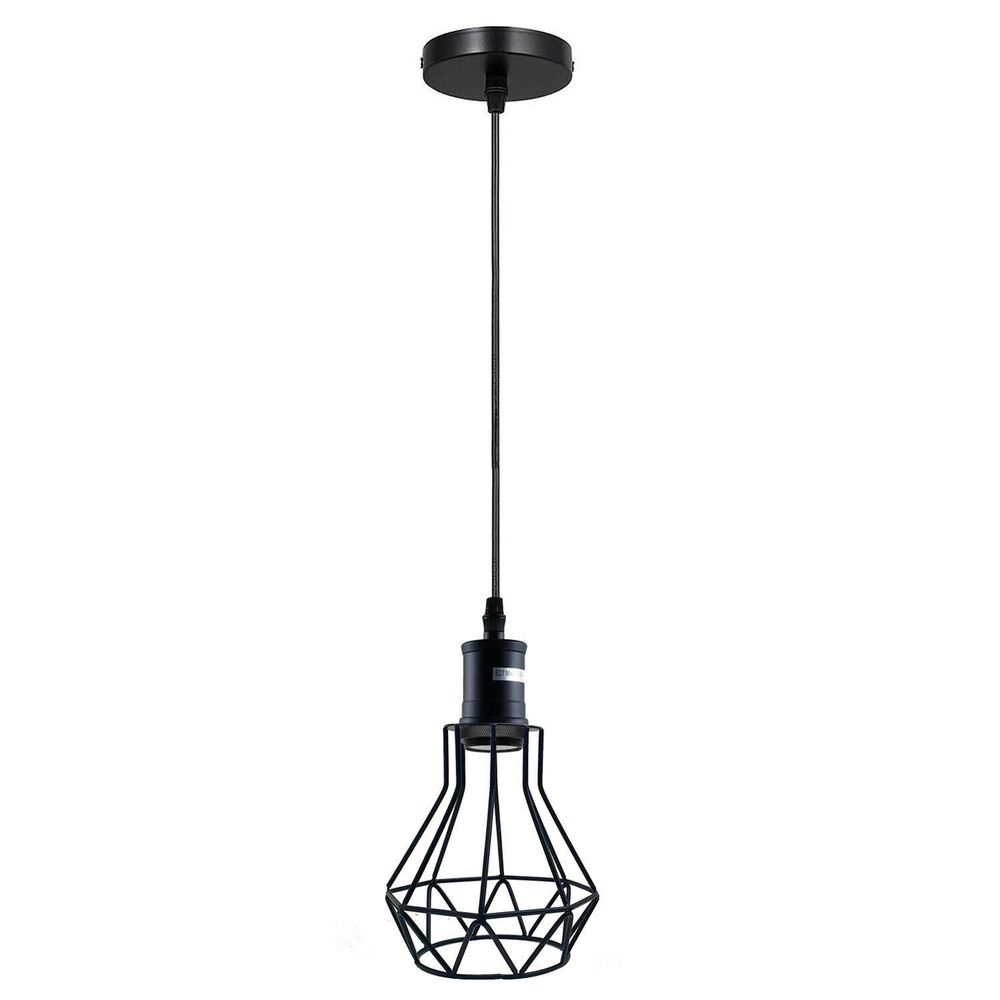 Industrial E27 Black Light Ceiling Pendant Light Cage Hanging Lampshade Fitting Kit