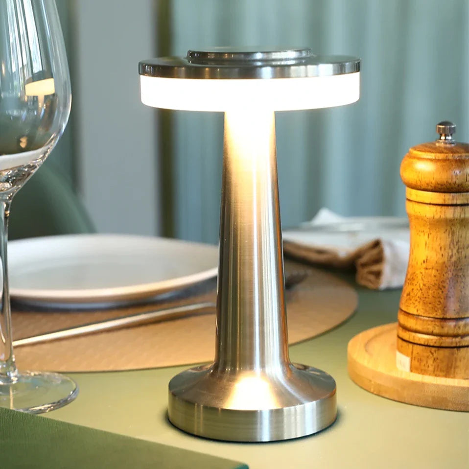 Retro Bar Table Lamp - Timeless Elegance - Dimmable LED Lighting - Cordless Design - Metallic Finish