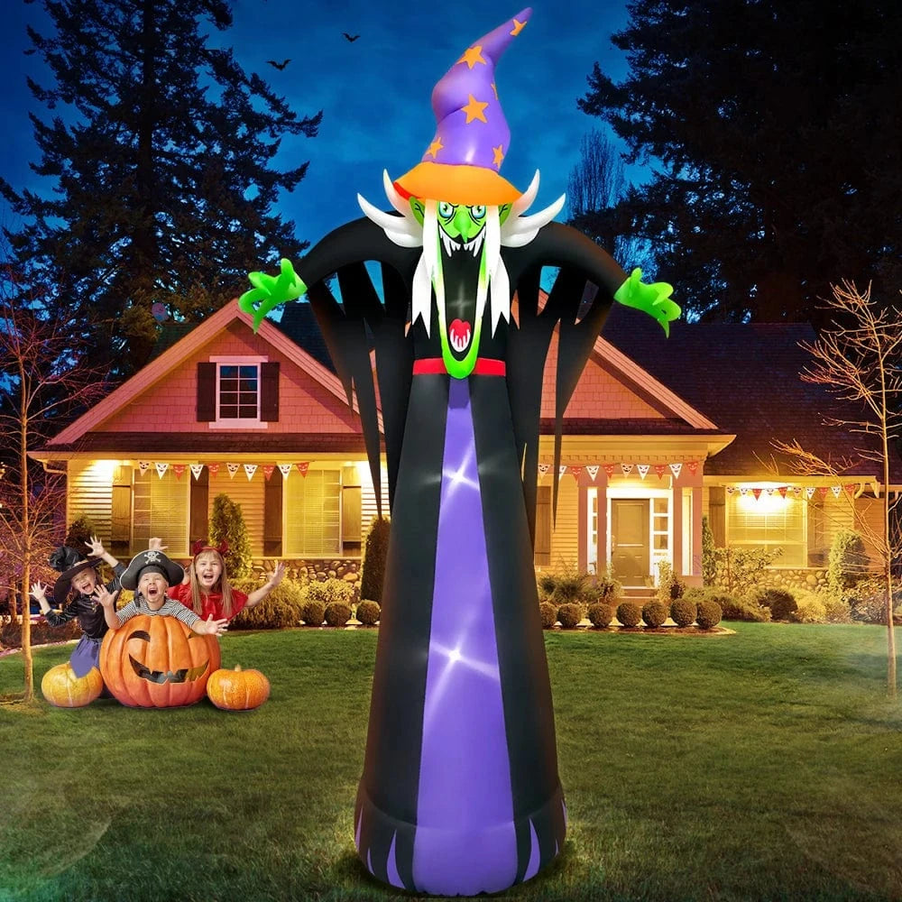 Verthara 10FT Scary Witch Hat Inflatable Halloween Decoration with LED Lights for Outdoor Display