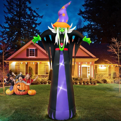 Verthara 10FT Scary Witch Hat Inflatable Halloween Decoration with LED Lights for Outdoor Display