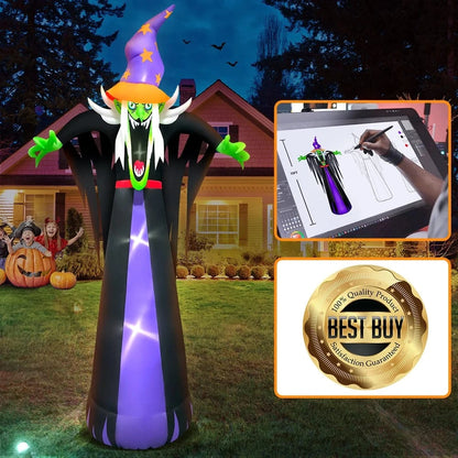 Verthara 10FT Scary Witch Hat Inflatable Halloween Decoration with LED Lights for Outdoor Display