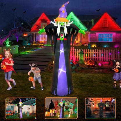 Verthara 10FT Scary Witch Hat Inflatable Halloween Decoration with LED Lights for Outdoor Display