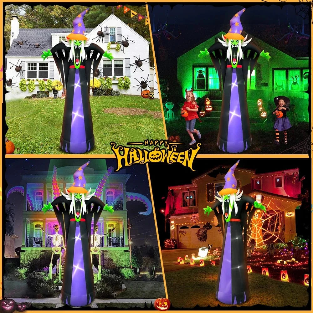 Verthara 10FT Scary Witch Hat Inflatable Halloween Decoration with LED Lights for Outdoor Display