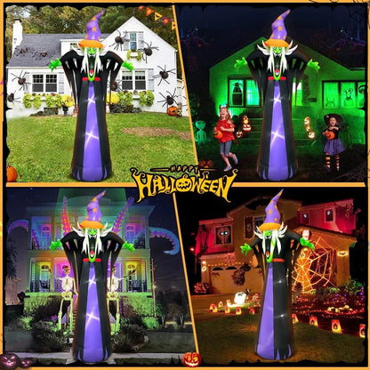 Verthara 10FT Scary Witch Hat Inflatable Halloween Decoration with LED Lights for Outdoor Display