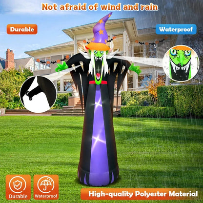 Verthara 10FT Scary Witch Hat Inflatable Halloween Decoration with LED Lights for Outdoor Display