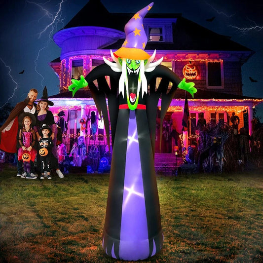 Verthara 10FT Scary Witch Hat Inflatable Halloween Decoration with LED Lights for Outdoor Display