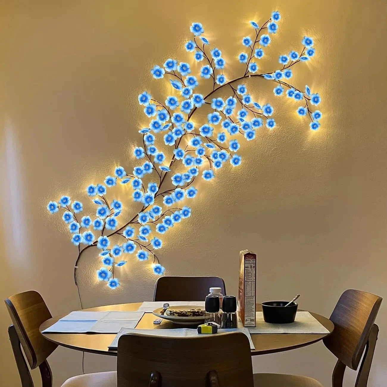 Verthara 96LED Cherry Blossom Branch Lights - Warm White USB Powered Indoor Outdoor Decorative Night Lights Blue