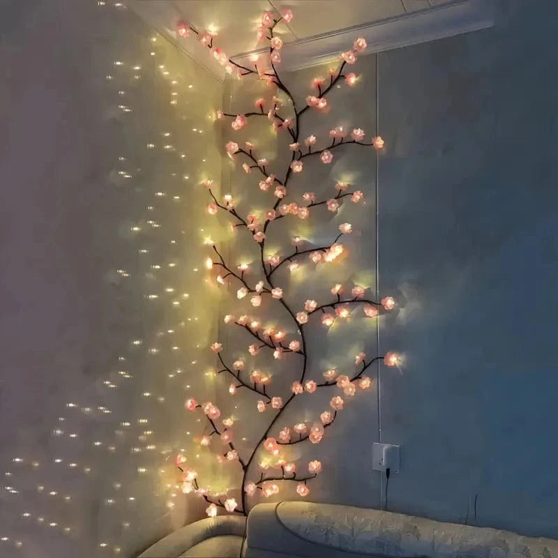 Verthara 96LED Cherry Blossom Branch Lights - Warm White USB Powered Indoor Outdoor Decorative Night Lights Pink
