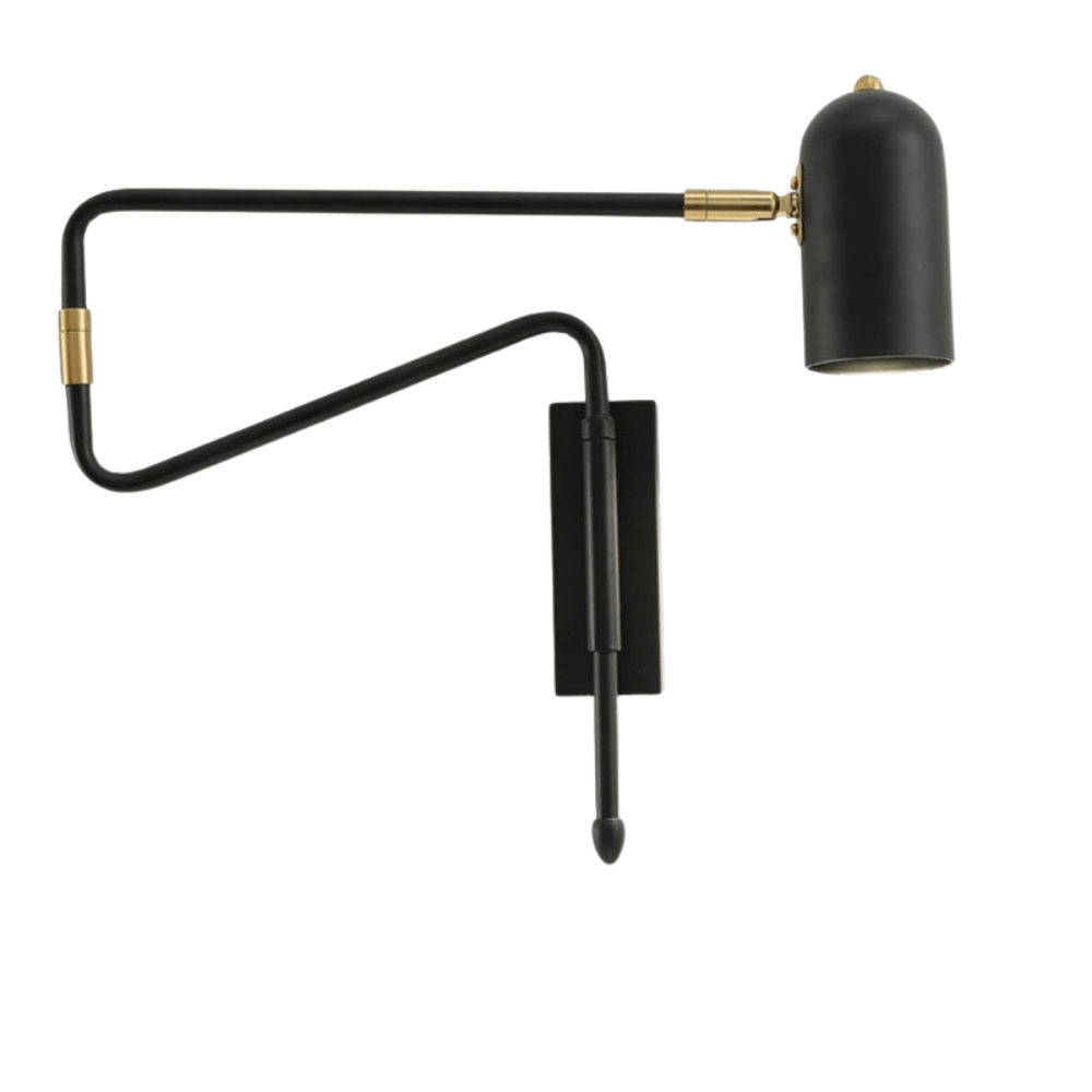 Verthara Adjustable Industrial Wall Lamp with Long Arm and Switch – Black and Gold Wall Sconce for Versatile Lighting black