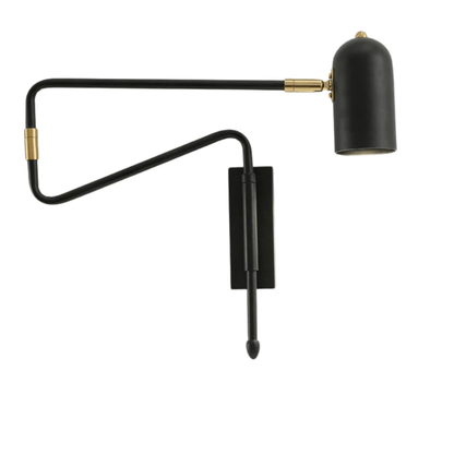 Verthara Adjustable Industrial Wall Lamp with Long Arm and Switch – Black and Gold Wall Sconce for Versatile Lighting black