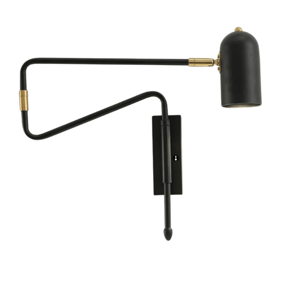 Verthara Adjustable Industrial Wall Lamp with Long Arm and Switch – Black and Gold Wall Sconce for Versatile Lighting Black with switch