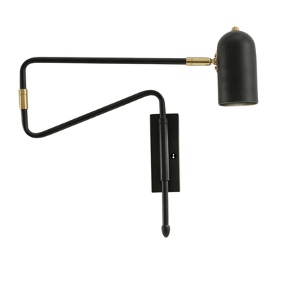Verthara Adjustable Industrial Wall Lamp with Long Arm and Switch – Black and Gold Wall Sconce for Versatile Lighting Black with switch