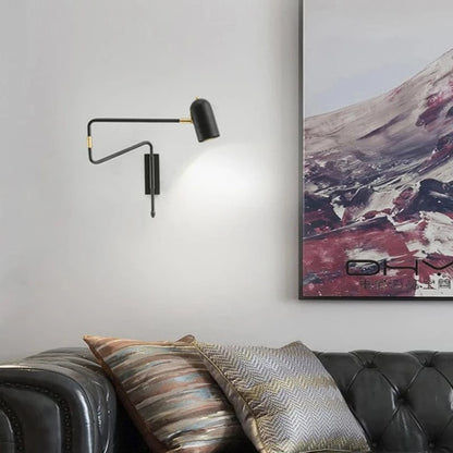Verthara Adjustable Industrial Wall Lamp with Long Arm and Switch – Black and Gold Wall Sconce for Versatile Lighting