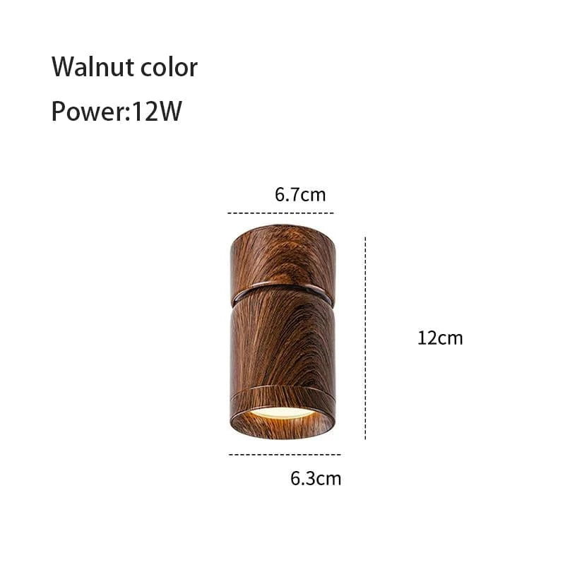 Verthara Adjustable LED Ceiling Light Fixture with Walnut Wood Grain Finish – Retro Wabi Sabi Style Ceiling Lamp walnut color 12W / 3000K