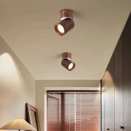 Verthara Adjustable LED Ceiling Light Fixture with Walnut Wood Grain Finish – Retro Wabi Sabi Style Ceiling Lamp