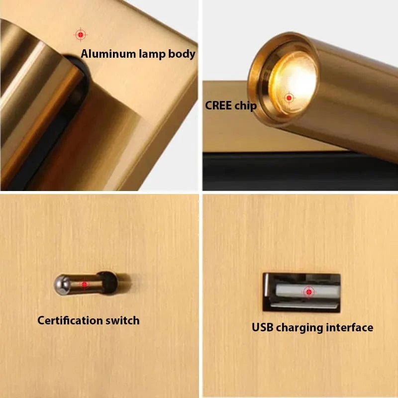 Verthara Adjustable USB Charging Wall Lamp with 350° Rotation – Modern Wall Sconce Lighting for Bedside and Hotel Use