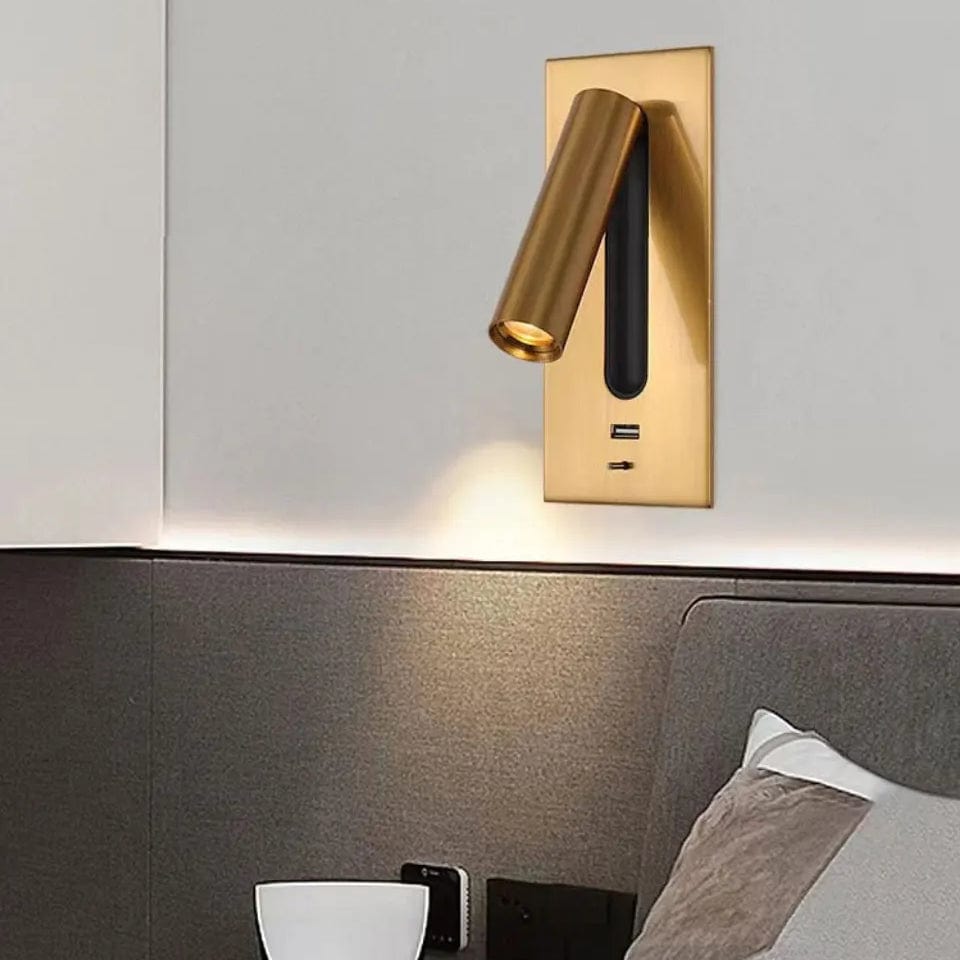Verthara Adjustable USB Charging Wall Lamp with 350° Rotation – Modern Wall Sconce Lighting for Bedside and Hotel Use Warm White (2700-3500K) / Gold / B