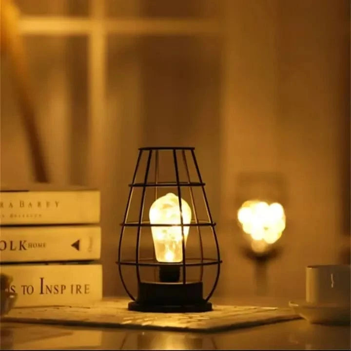 Verthara Battery Operated Iron Wire Cage LED Table Lamp – Decorative Bedside Lamp for Bedroom and Living Room, Warm White Light Wine pot