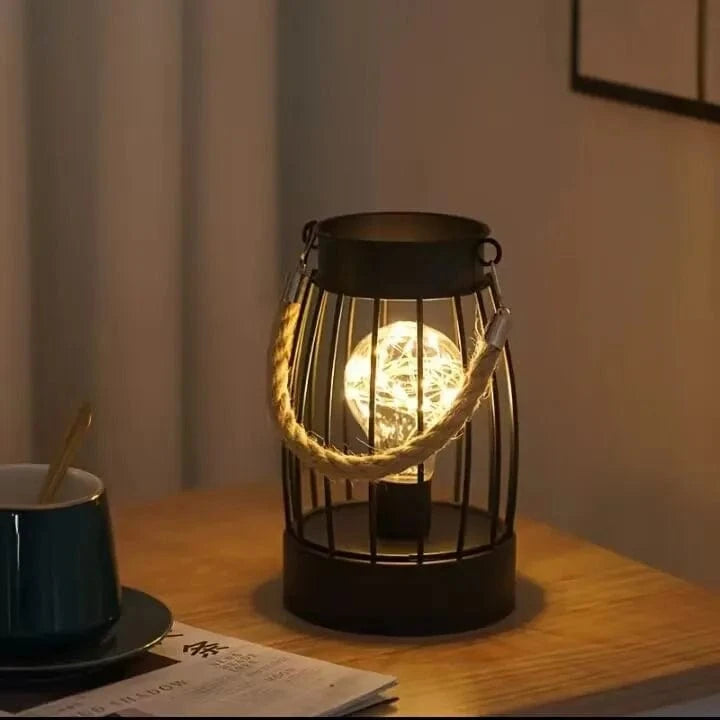 Verthara Battery Operated Iron Wire Cage LED Table Lamp – Decorative Bedside Lamp for Bedroom and Living Room, Warm White Light Lantern