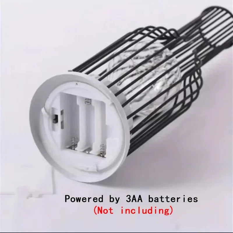 Verthara Battery Operated Iron Wire Cage LED Table Lamp – Decorative Bedside Lamp for Bedroom and Living Room, Warm White Light
